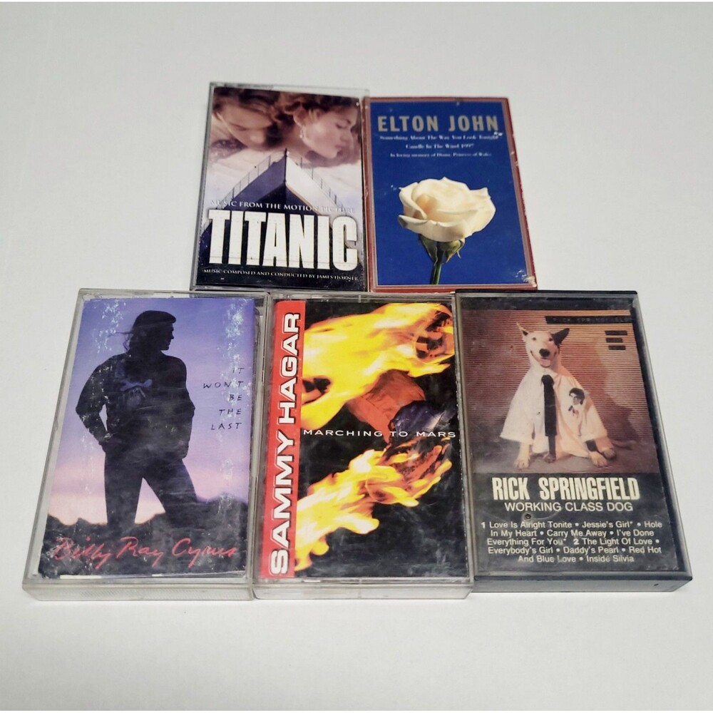 Lot Of 5 Cassettes Titanic Elton John Sammy Hagar Billy Ray Cyrus R. Springfield